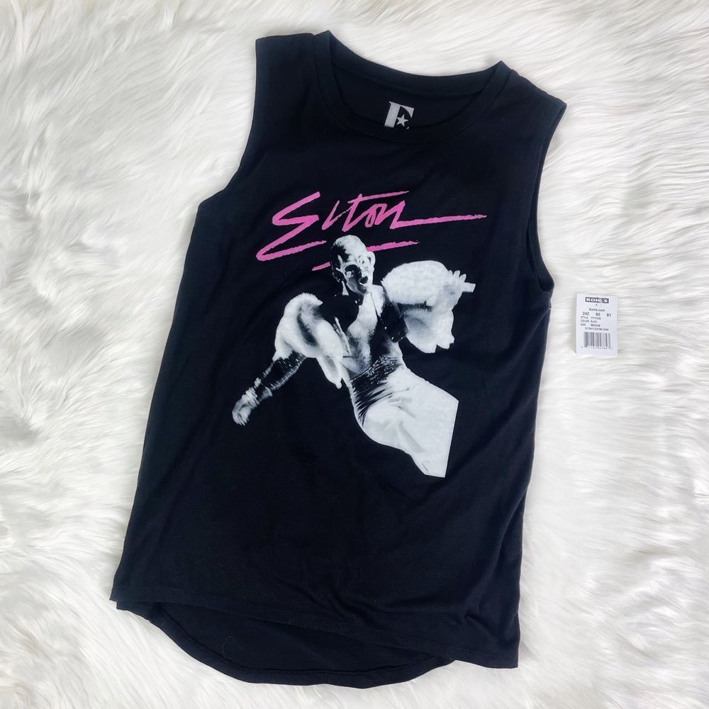 Elton John Tank Top Black Medium Small Brushed Pink Muscle Shirt Graphic Tank